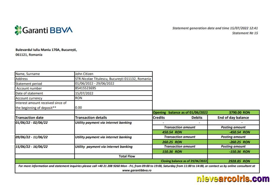 Romania Garanti BBVA bank statement xls